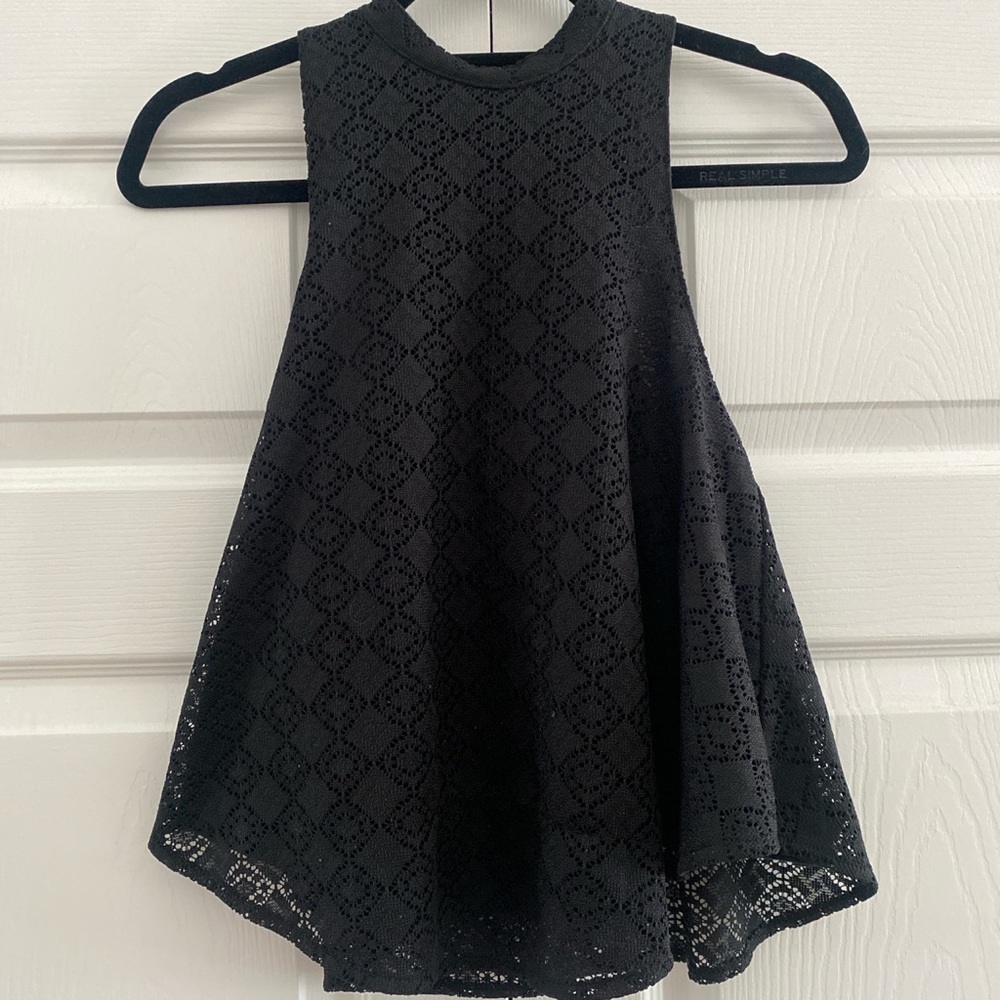 Abercrombie & Fitch black high neck geo lace tank top